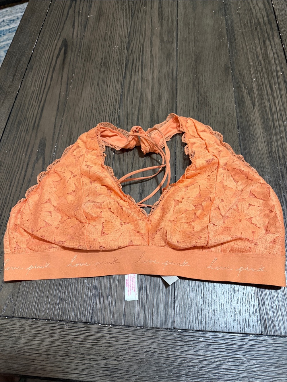 PINK Victoria's Secret Lace Halter Bralette in Coral Orange